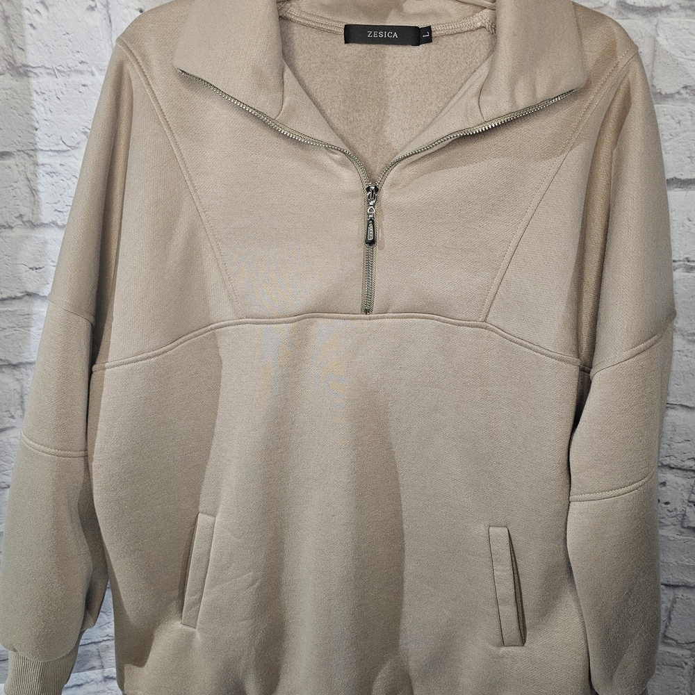 ZESICA Women's Tan Quarter-Zip Pullover